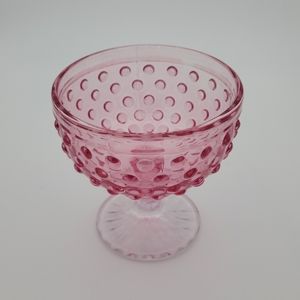 Vintage style bubblegum pink cup or bowl with a hobnail pattern